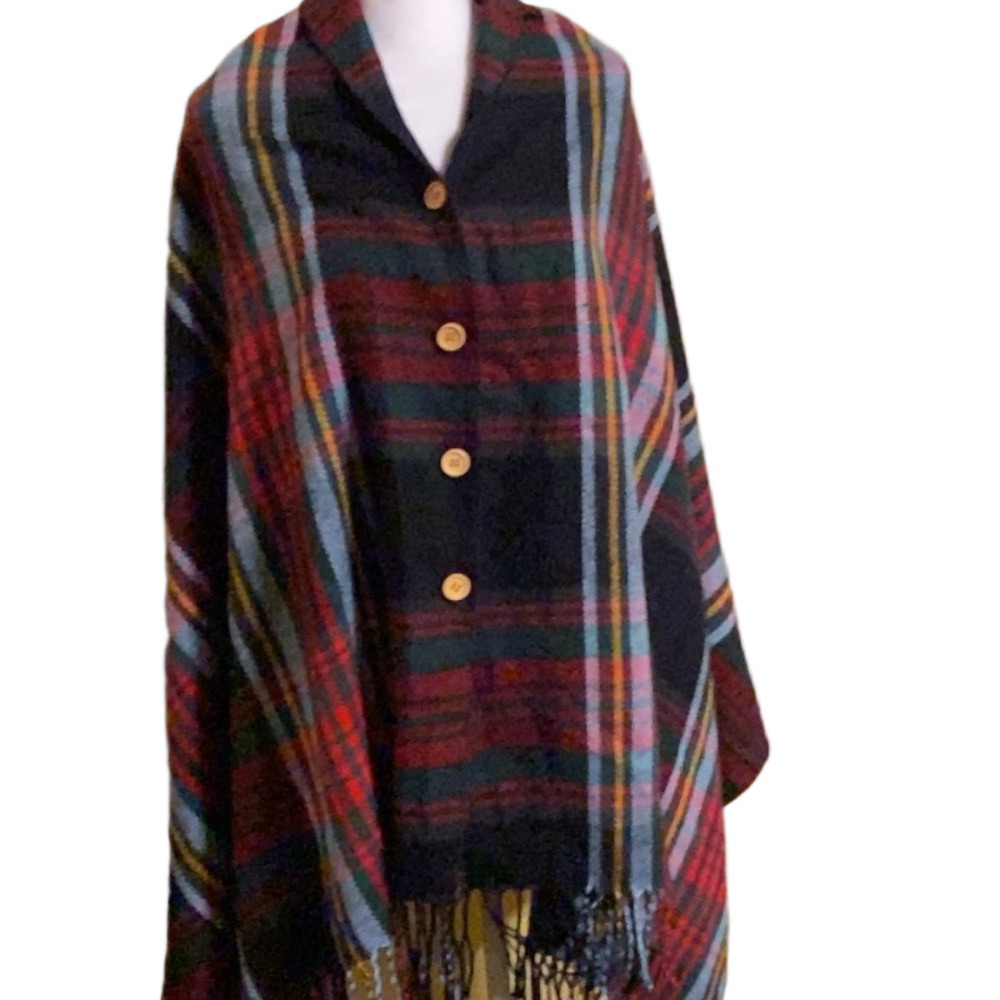 Plaid Button-Up Poncho